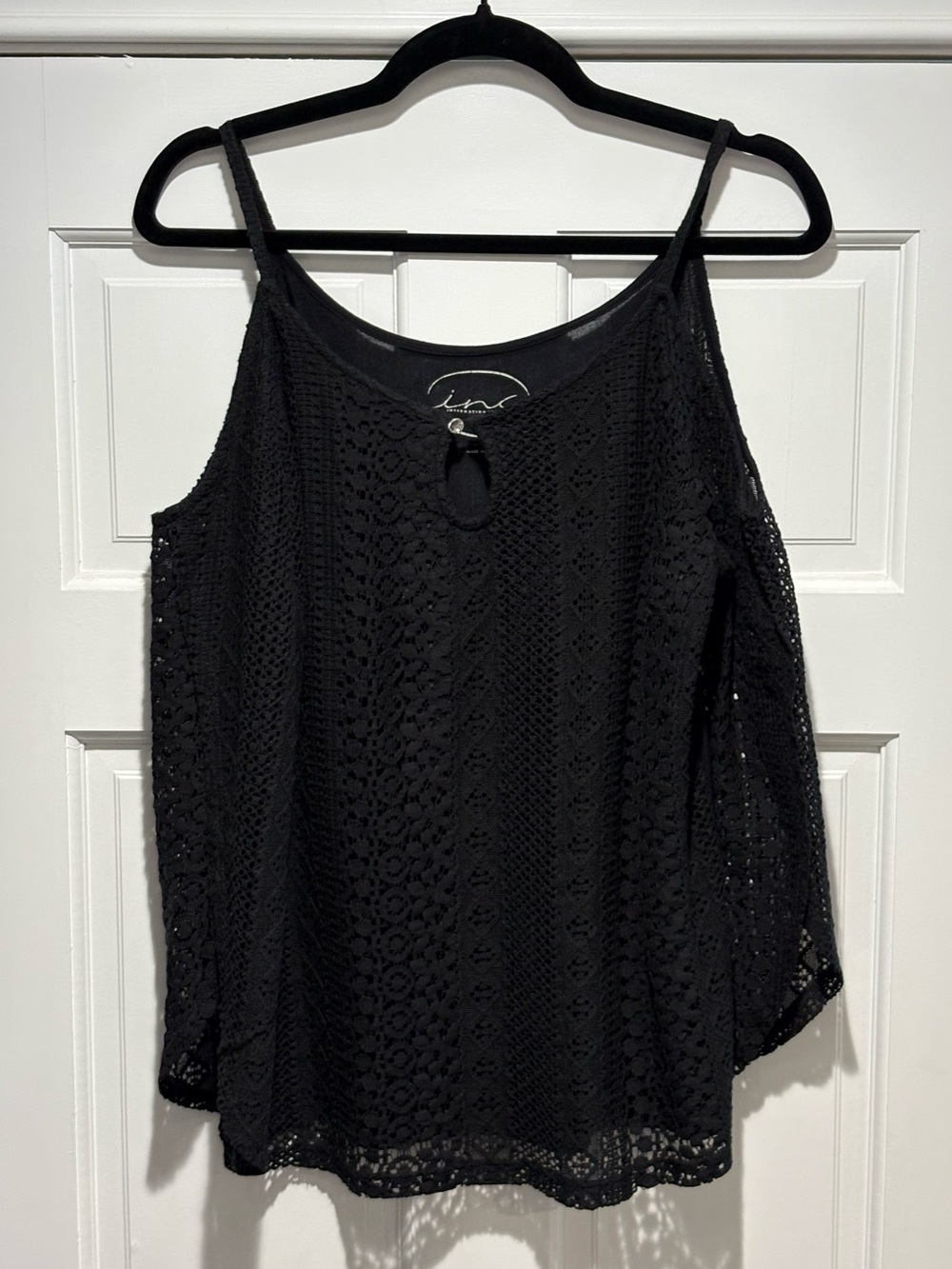 INC International Concepts Black Lace Cold-Shoulder Top
